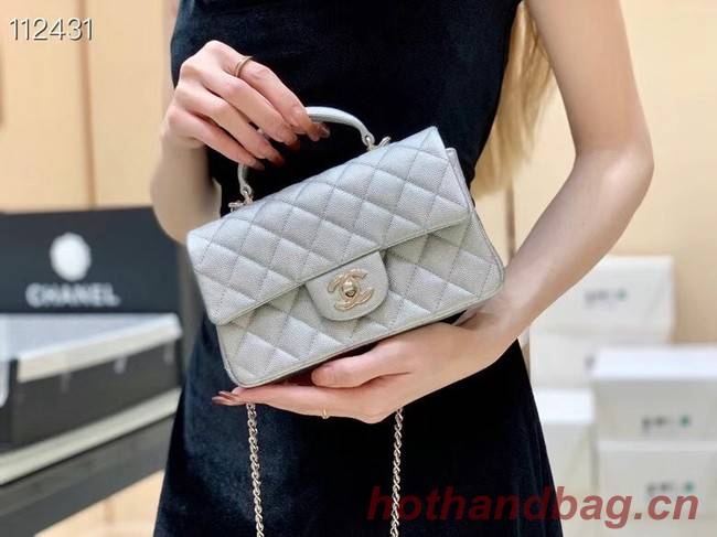 CHANEL mini flap bag with top handle AS2431 Silver
