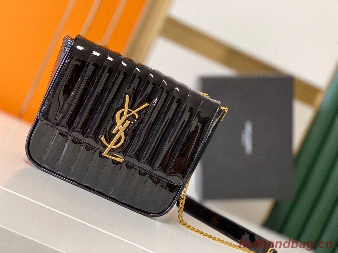 Yves Saint Laurent Patent Original Leather Large Vicky Bag 532595 Black