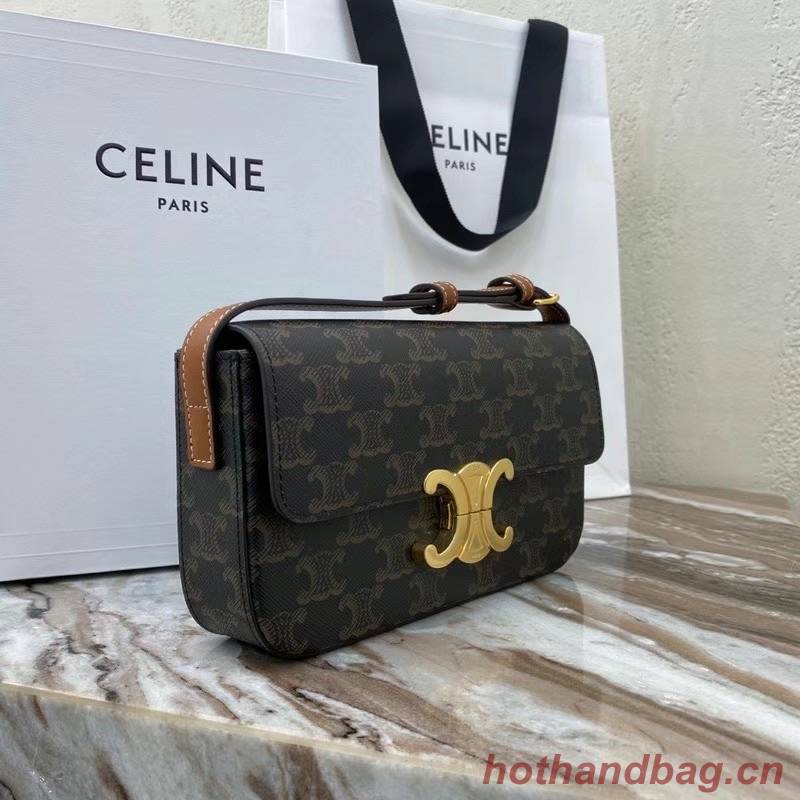 Celine TRIOMPHE SHOULDER BAG IN TRIOMPHE CANVAS AND CALFKSIN 194142 TAN