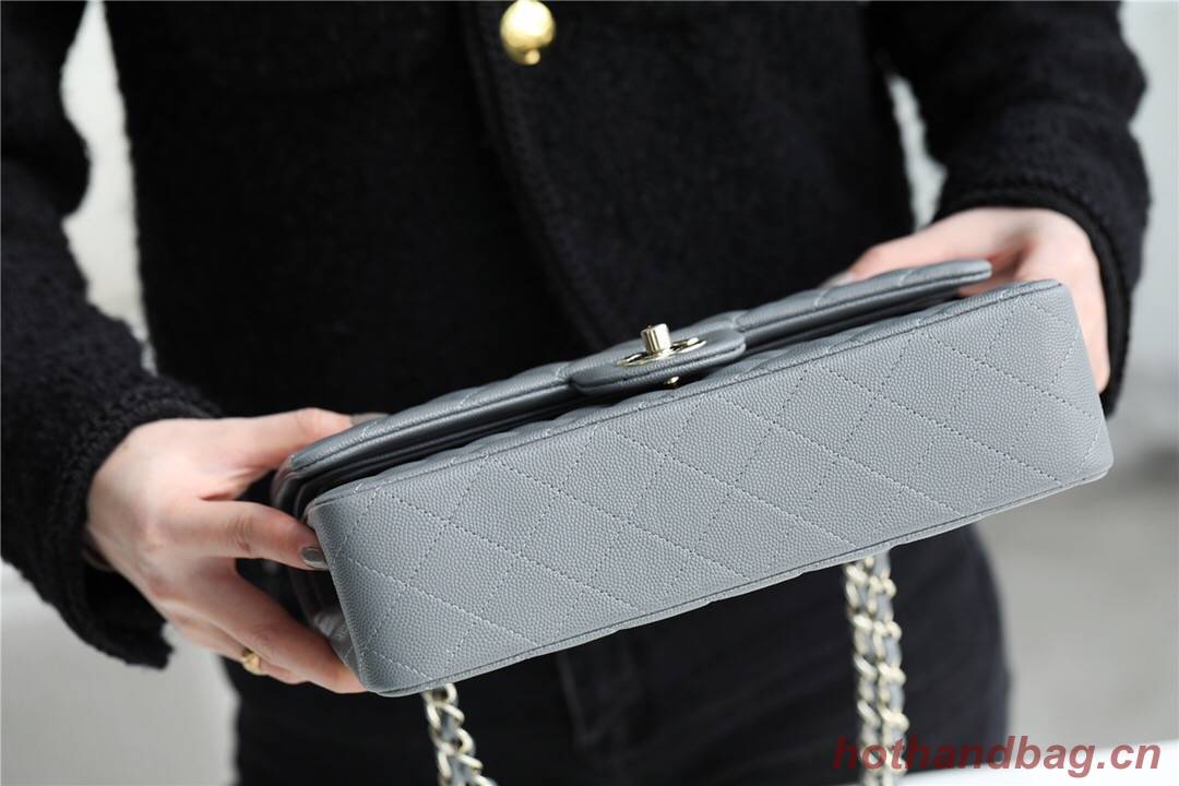 Chanel Classic Handbag Grained Calfskin & silver-Tone Metal A1112 grey