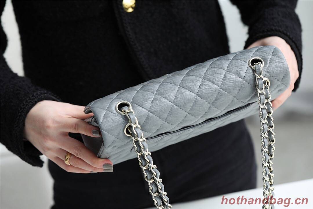 Chanel Classic Handbag Grained Calfskin & silver-Tone Metal A1112 grey