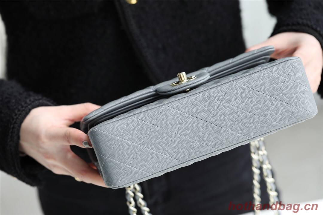 Chanel Small Classic Handbag Grained Calfskin & silver-Tone Metal A01113 grey
