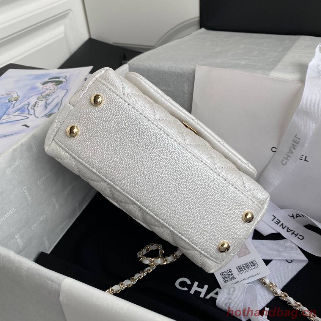 Chanel coco mini flap bag with top handle AS2215 white