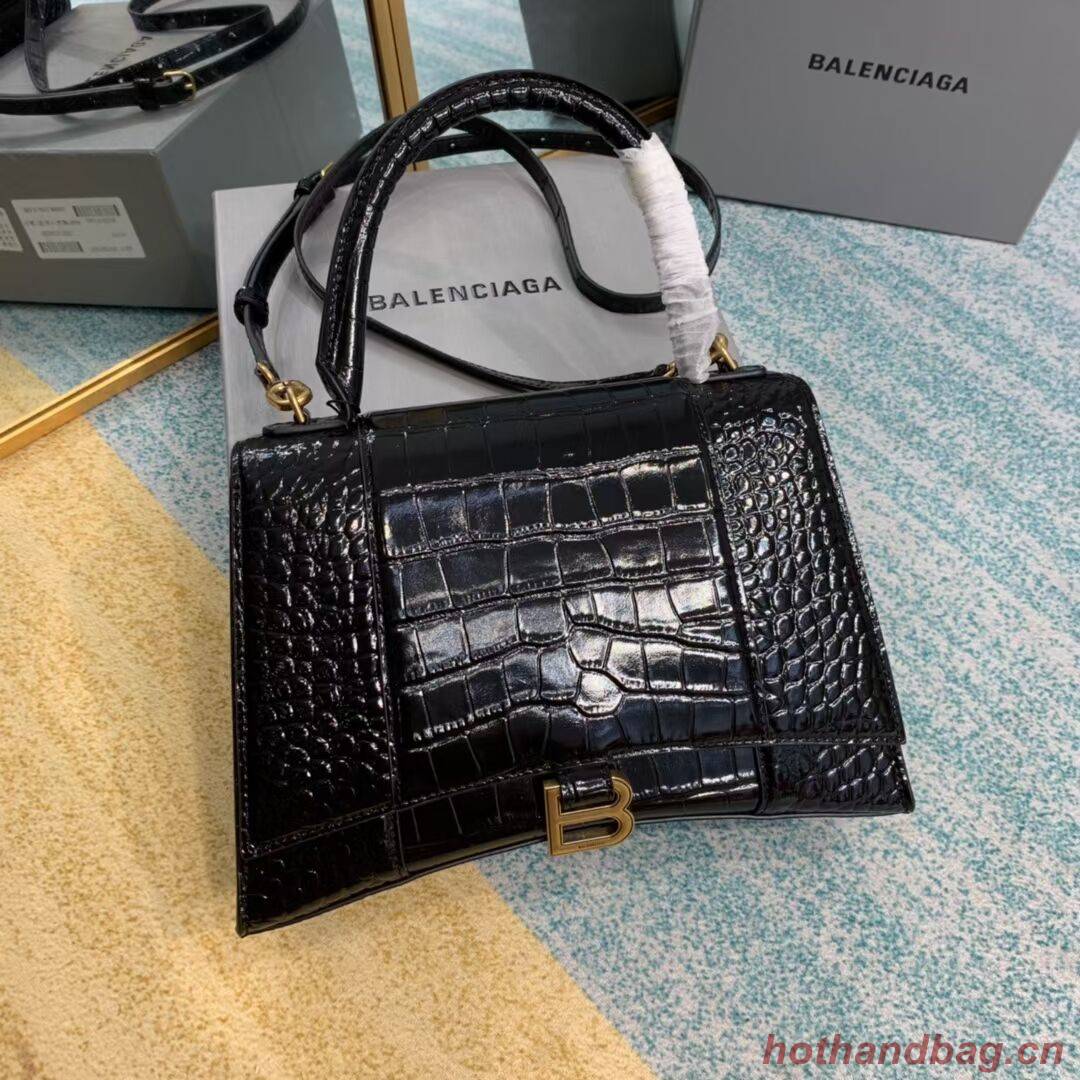 Balenciaga HOURGLASS MEDIUM TOP HANDLE BAG B108892E black&aged-gold hardware 
