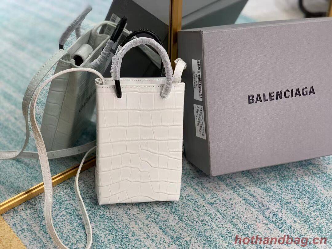 Balenciaga Original shiny crocodile embossed leather Mini Shopper Bag B152865 white