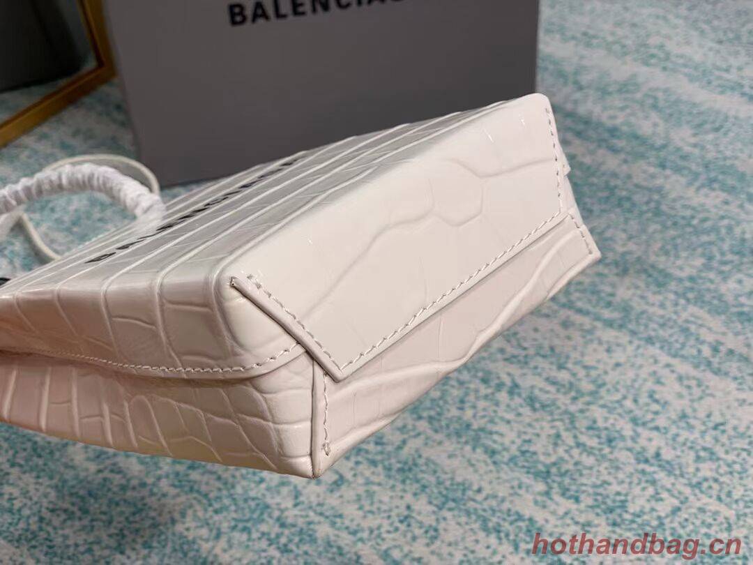 Balenciaga Original shiny crocodile embossed leather Mini Shopper Bag B152865 white