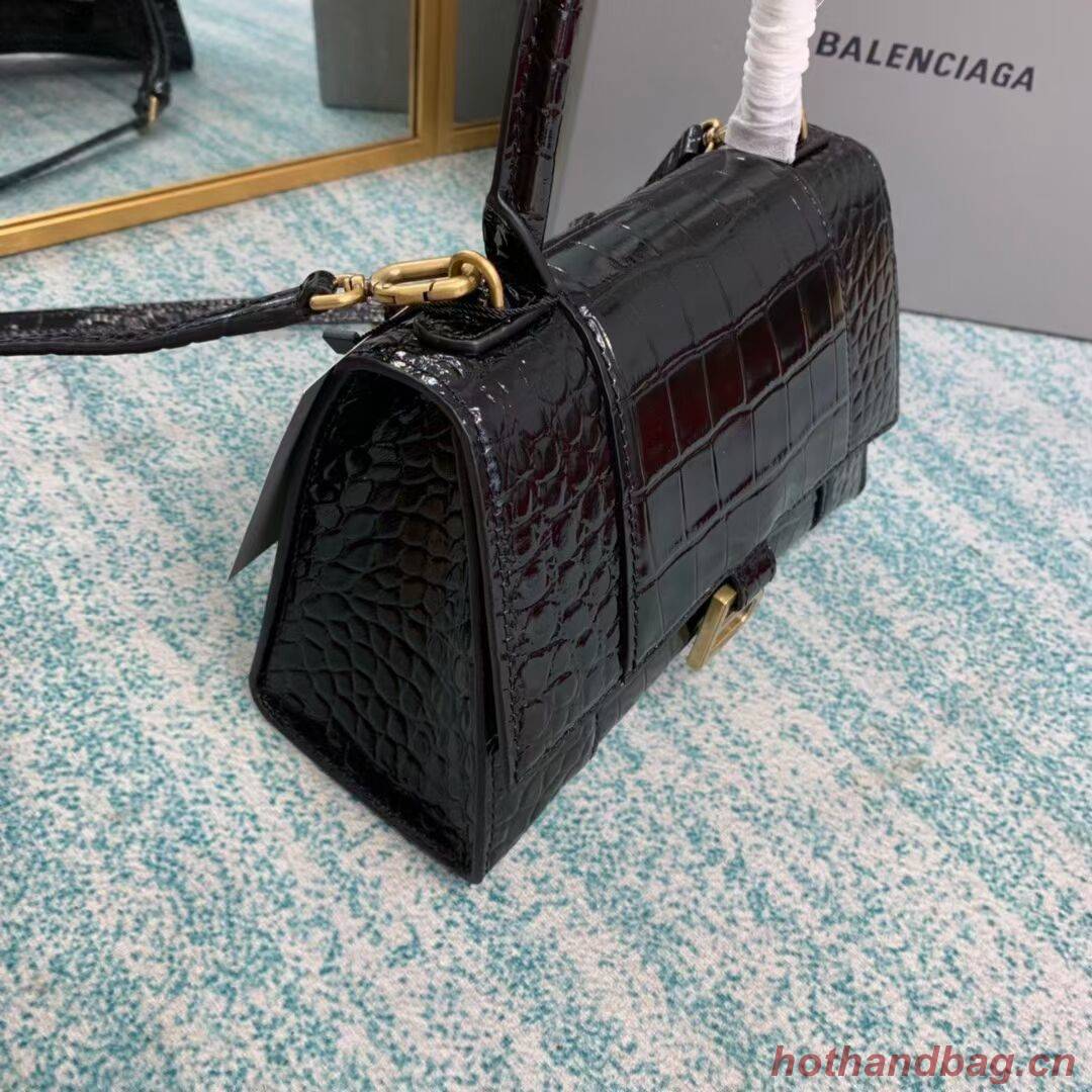 Balenciaga HOURGLASS SMALL TOP HANDLE BAG crocodile embossed calfskin B108895E black