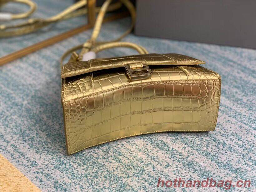 Balenciaga HOURGLASS SMALL TOP HANDLE BAG crocodile embossed calfskin B108895E gold