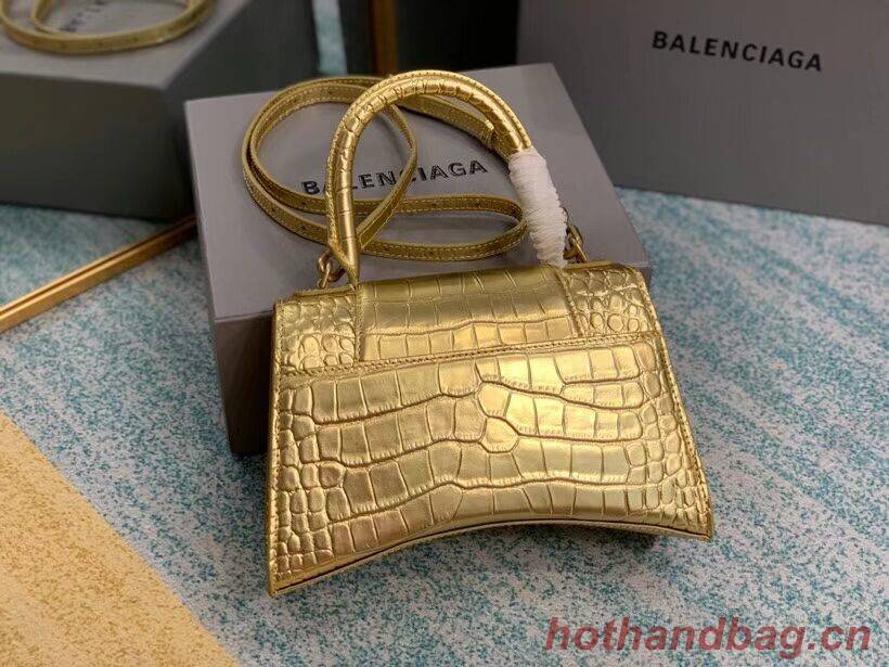 Balenciaga HOURGLASS SMALL TOP HANDLE BAG crocodile embossed calfskin B108895E gold