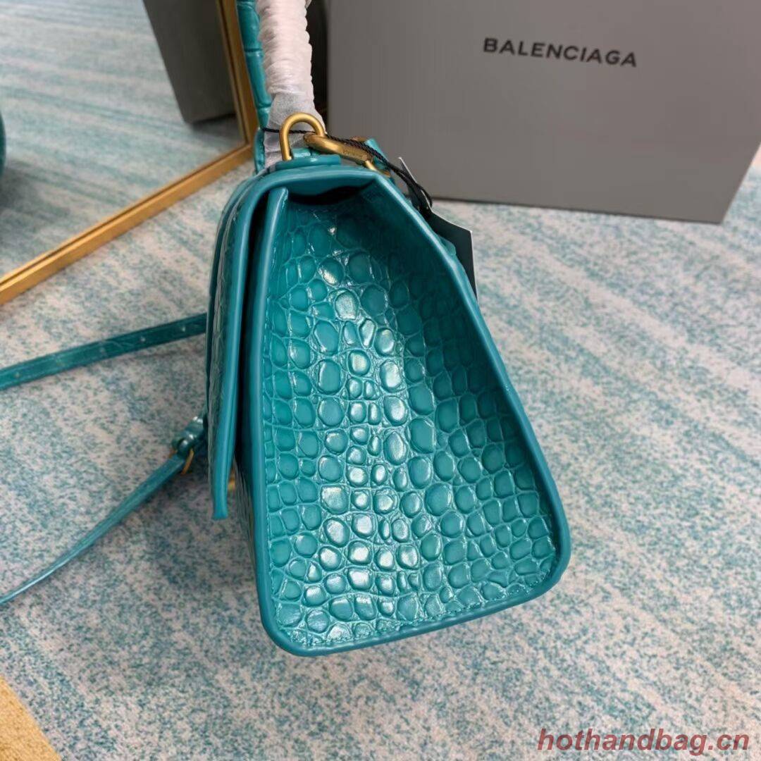 Balenciaga HOURGLASS SMALL TOP HANDLE BAG crocodile embossed calfskin B108895E light blue