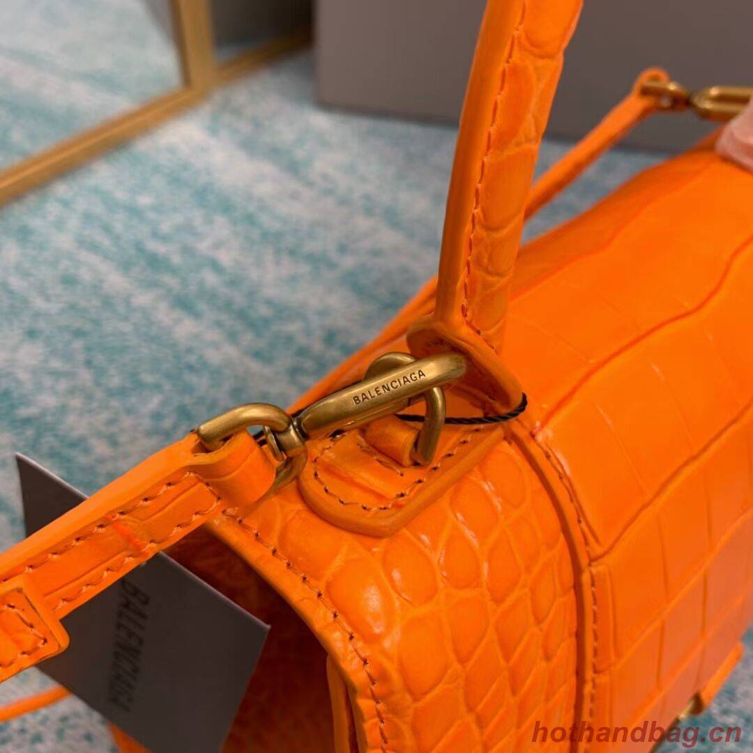 Balenciaga HOURGLASS SMALL TOP HANDLE BAG crocodile embossed calfskin B108895E orange
