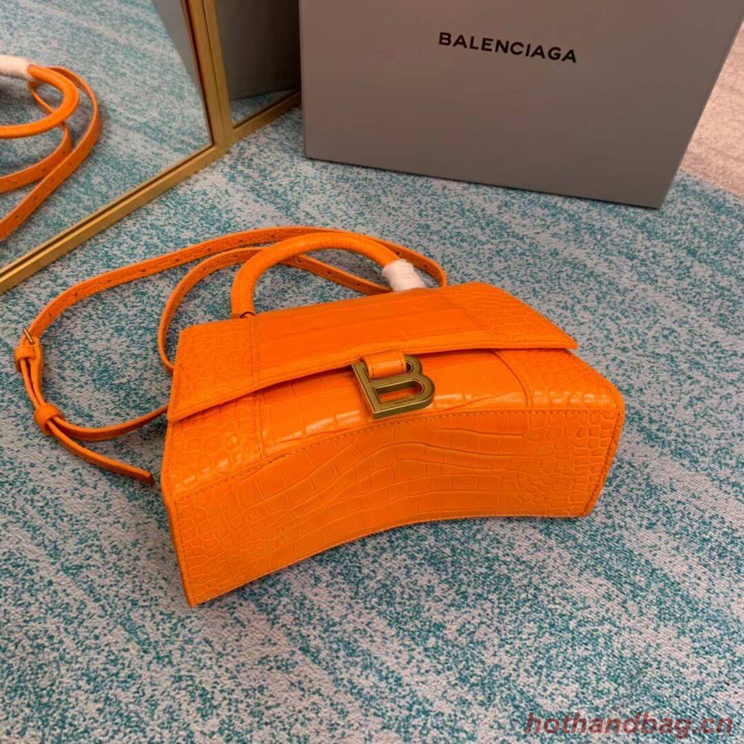 Balenciaga HOURGLASS SMALL TOP HANDLE BAG crocodile embossed calfskin B108895E orange