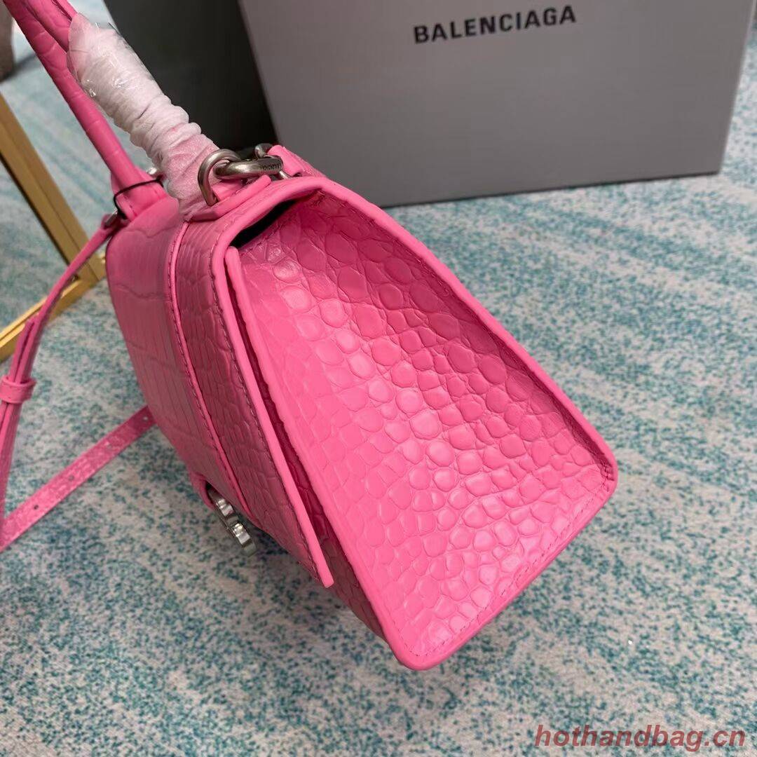 Balenciaga HOURGLASS SMALL TOP HANDLE BAG crocodile embossed calfskin B108895E pink