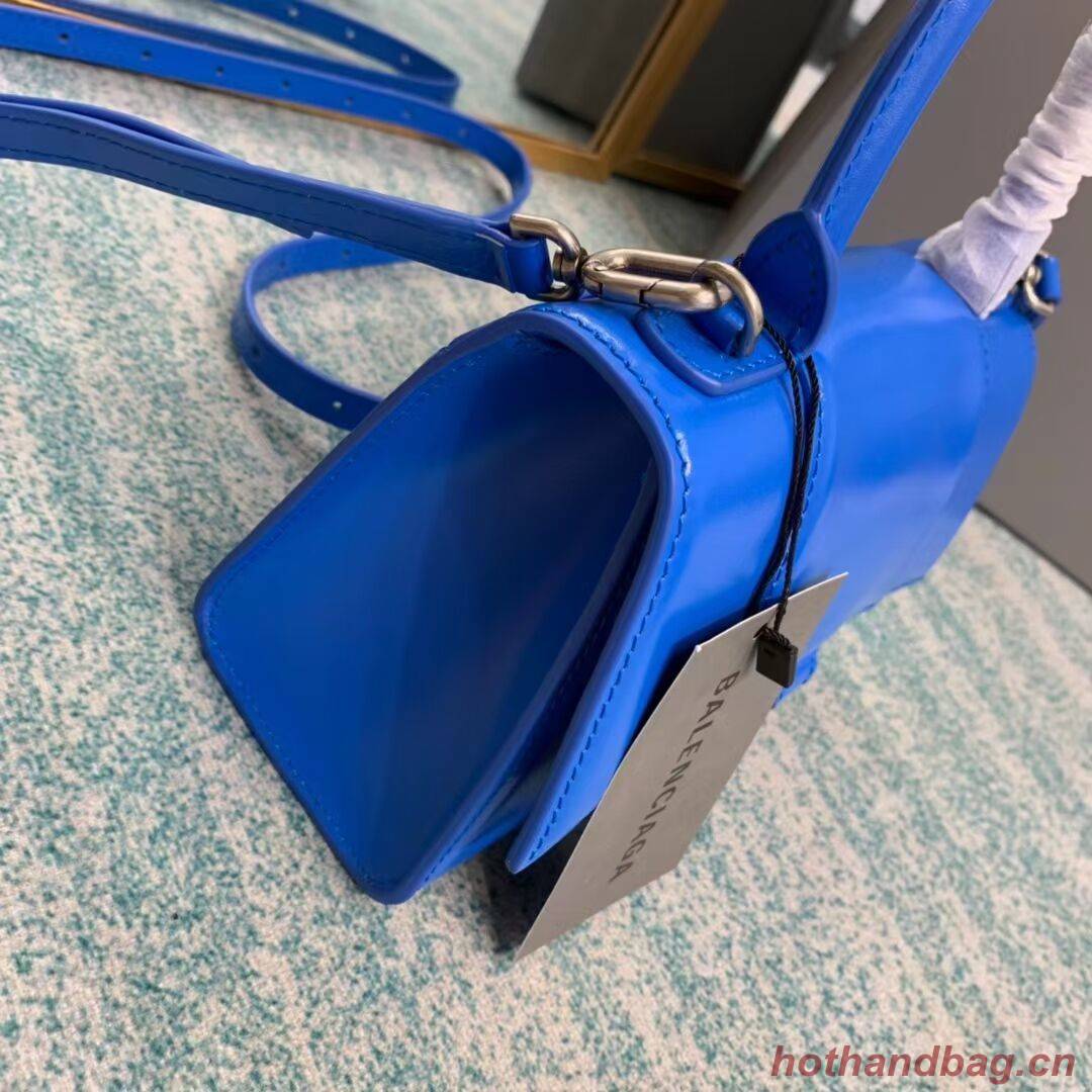 Balenciaga Hourglass XS Top Handle Bag shiny box calfskin 28331 blue