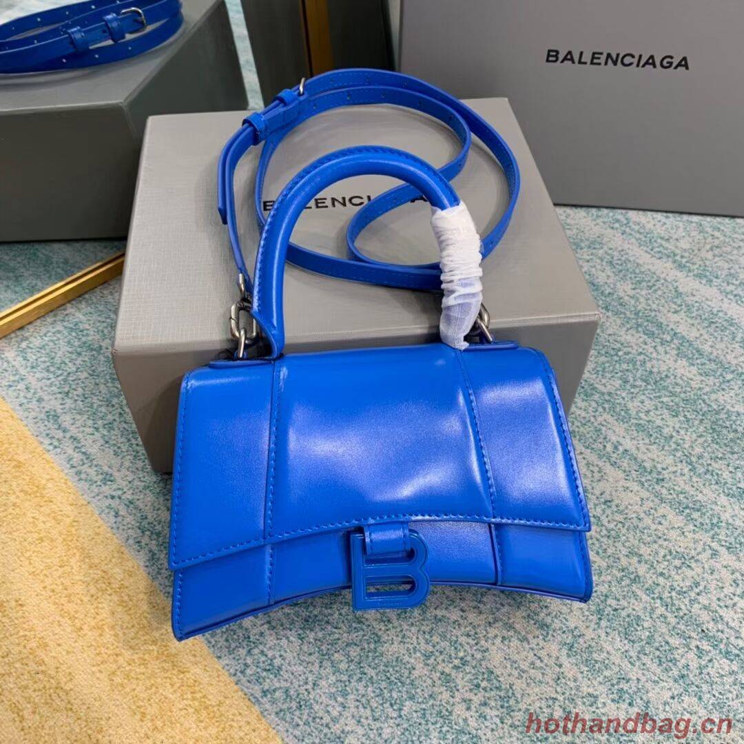 Balenciaga Hourglass XS Top Handle Bag shiny box calfskin 28331 blue