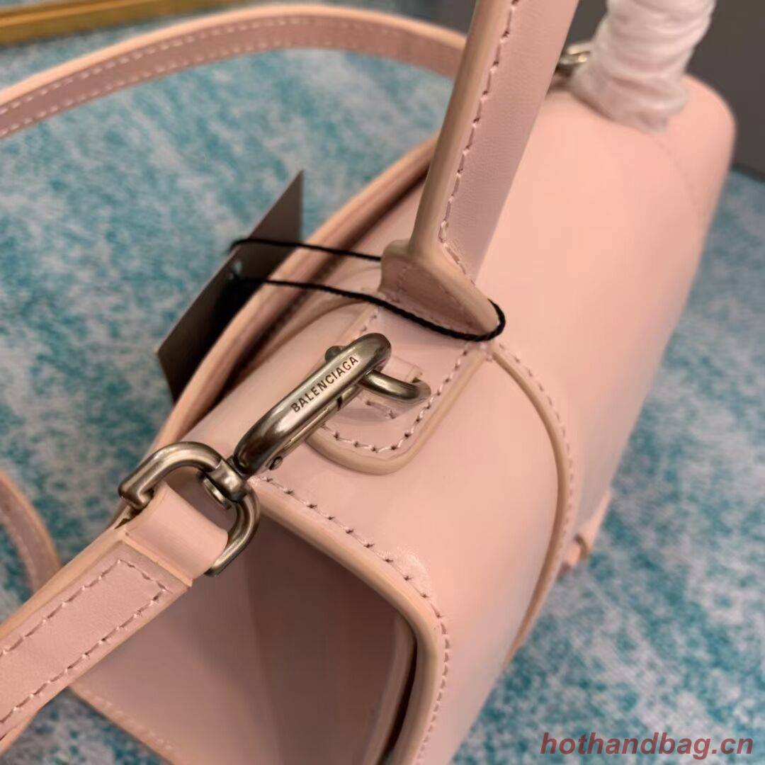 Balenciaga Hourglass XS Top Handle Bag shiny box calfskin 28331 LIGHT ROSE