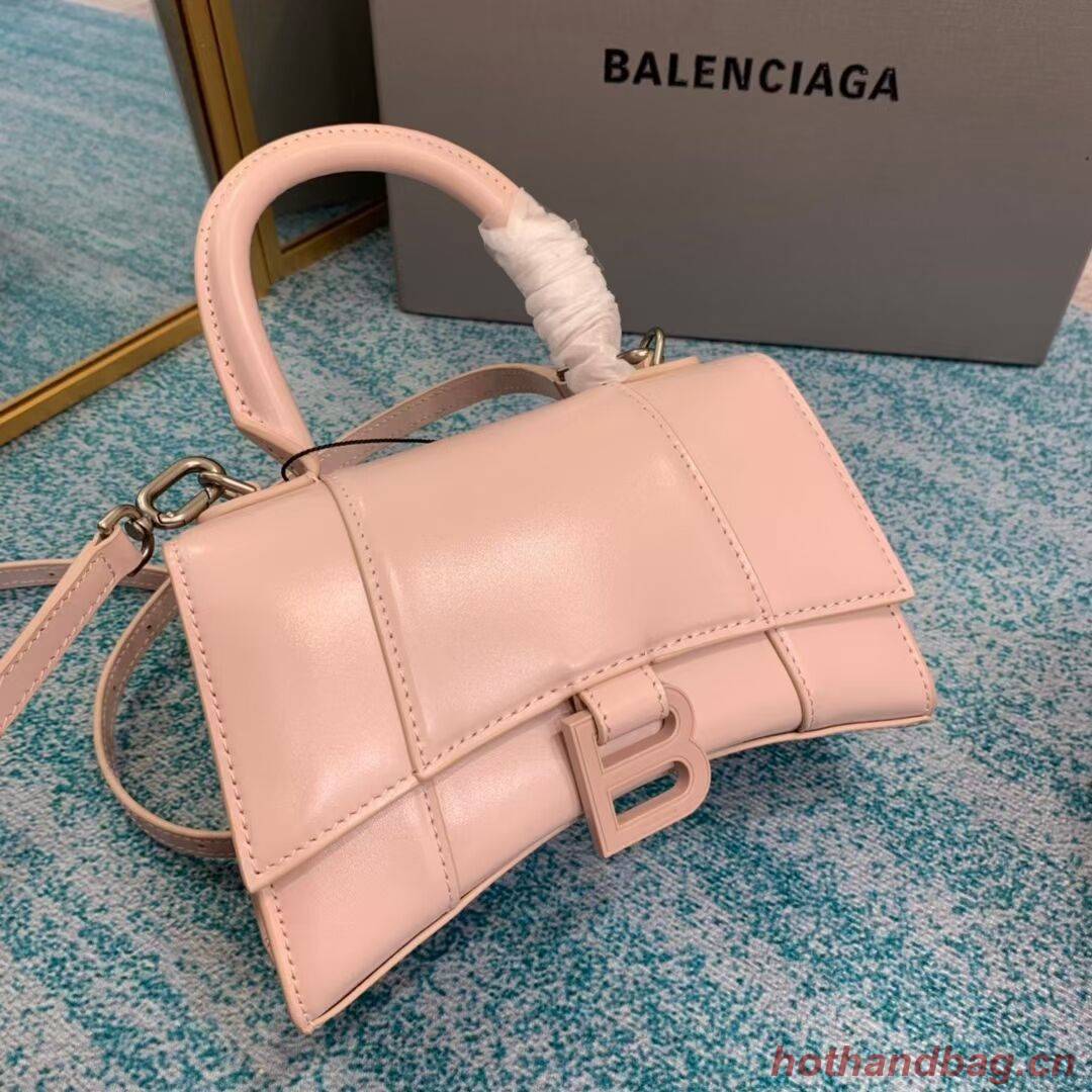 Balenciaga Hourglass XS Top Handle Bag shiny box calfskin 28331 LIGHT ROSE