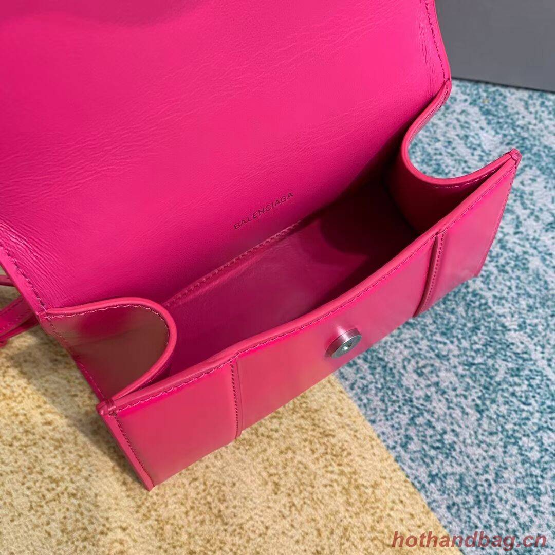 Balenciaga Hourglass XS Top Handle Bag shiny box calfskin 28331 neon pink