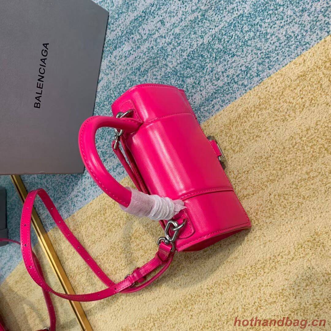 Balenciaga Hourglass XS Top Handle Bag shiny box calfskin 28331 neon pink
