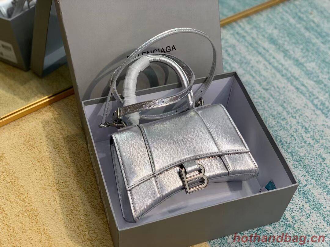 Balenciaga Hourglass XS Top Handle Bag shiny box calfskin 28331 silver