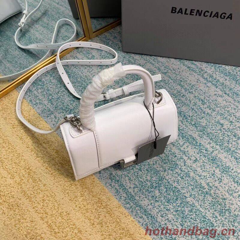 Balenciaga Hourglass XS Top Handle Bag shiny box calfskin 28331 white