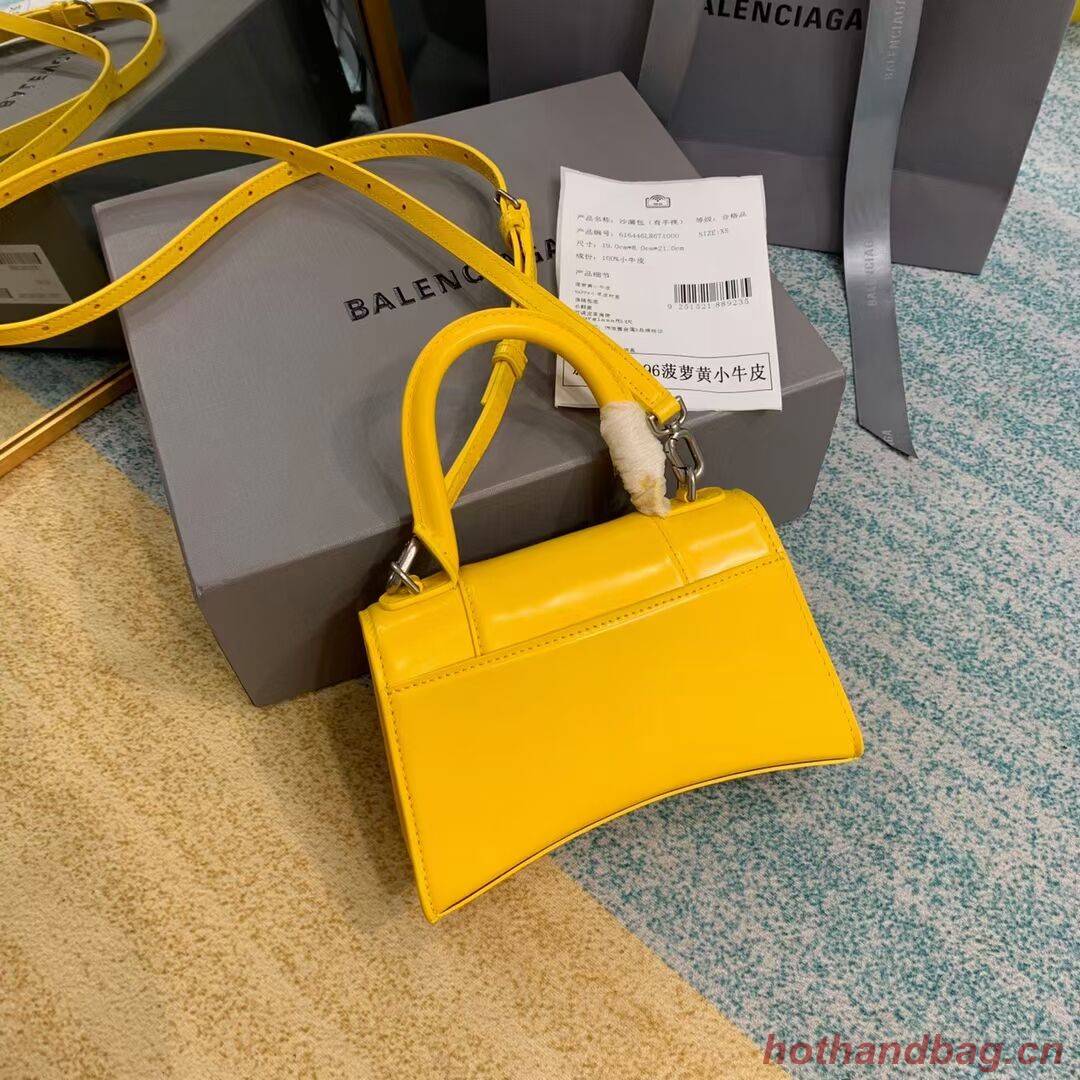 Balenciaga Hourglass XS Top Handle Bag shiny box calfskin 28331 yellow