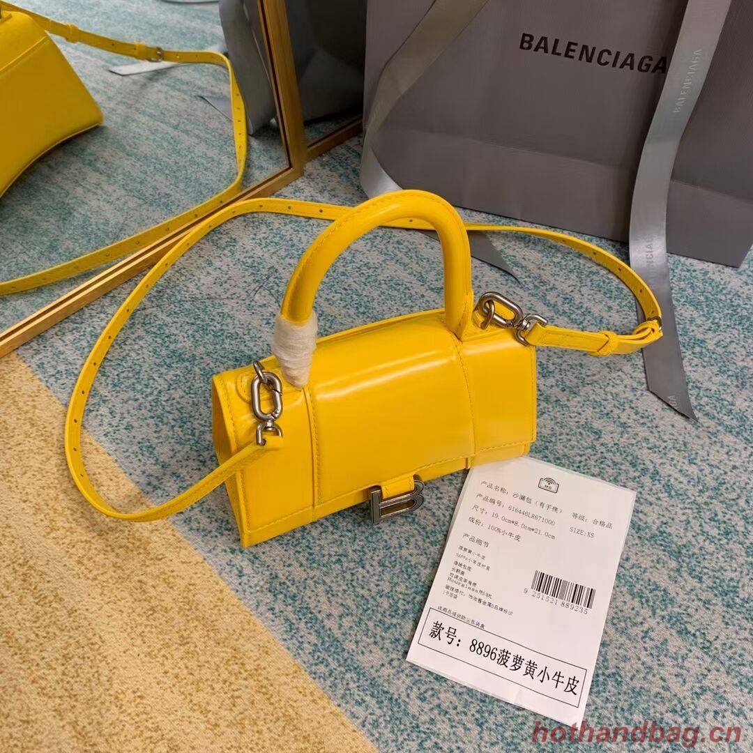 Balenciaga Hourglass XS Top Handle Bag shiny box calfskin 28331 yellow