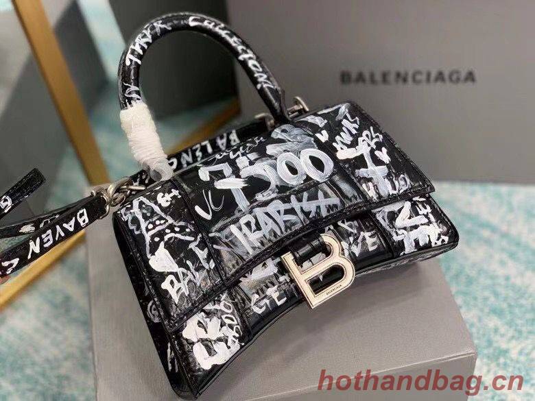 Balenciaga Hourglass XS Top Handle Bag 28331S Black & White