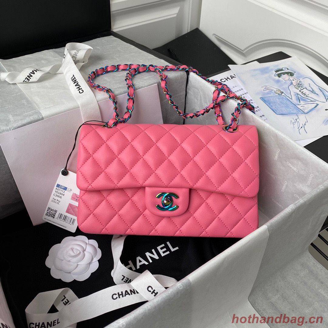 Chanel Classic Flap Shoulder Bag Original Sheepskin leather Colors Buckle Medium A01113 Rose&Yellow