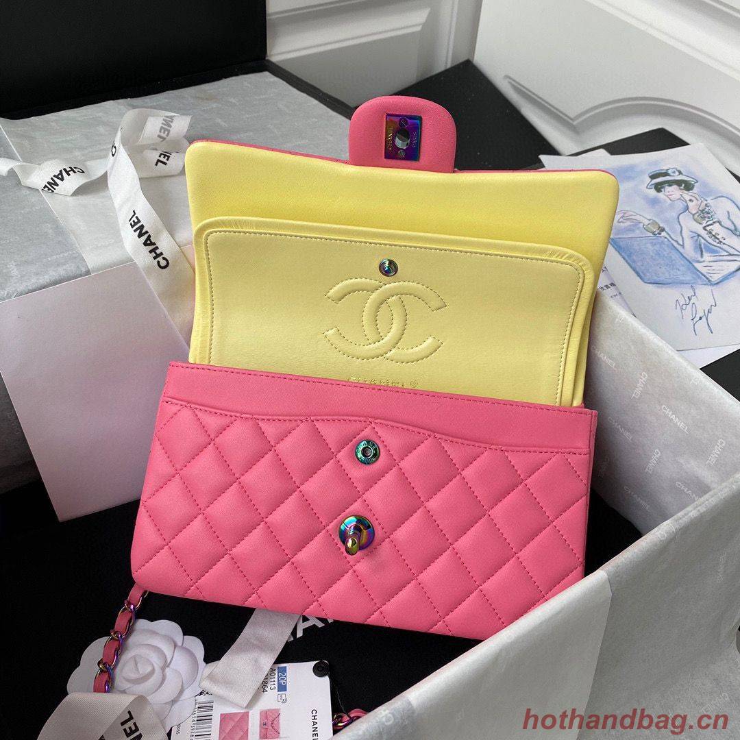 Chanel Classic Flap Shoulder Bag Original Sheepskin leather Colors Buckle Medium A01113 Rose&Yellow