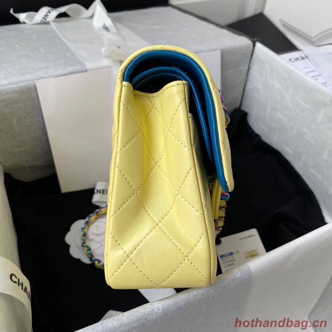 Chanel Classic Flap Shoulder Bag Original Sheepskin leather Colors Buckle Medium A01113 Yellow&Blue