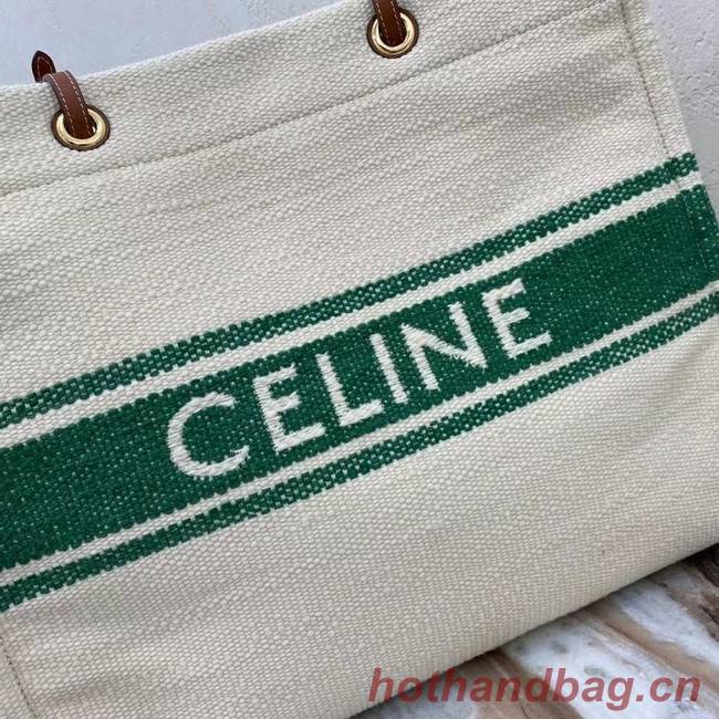Celine SQUARED CABAS CELINE IN PLEIN SOLEIL TEXTILE AND CALFSKIN 192172 GREEN&TAN