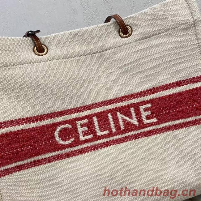 Celine SQUARED CABAS CELINE IN PLEIN SOLEIL TEXTILE AND CALFSKIN 192172 RED&TAN