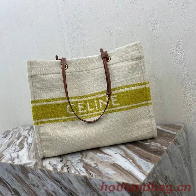 Celine SQUARED CABAS CELINE IN PLEIN SOLEIL TEXTILE AND CALFSKIN 192172 YELLOW &TAN