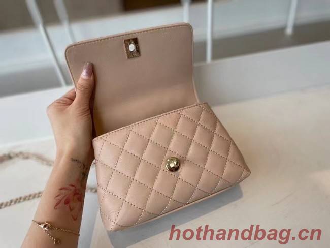 chanel mini flap bag with top handle AS2215 Apricot