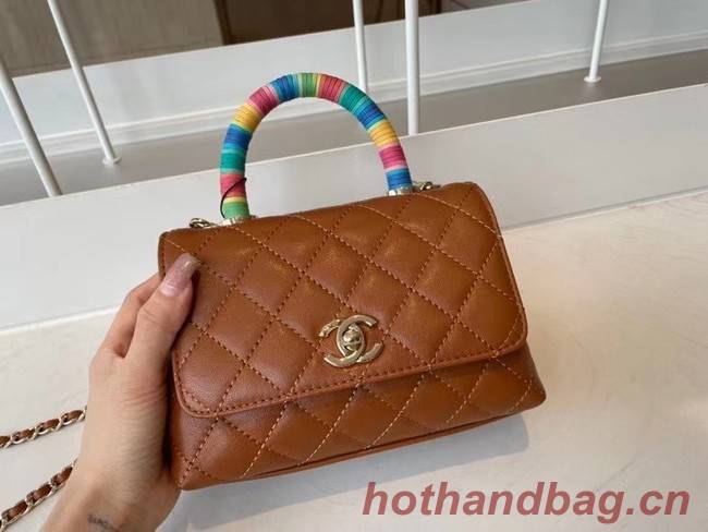 chanel mini flap bag with top handle AS2215 brown