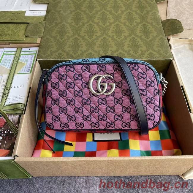 Gucci GG Marmont Multicolor small shoulder bag 447632 Green&yellow&red& powder