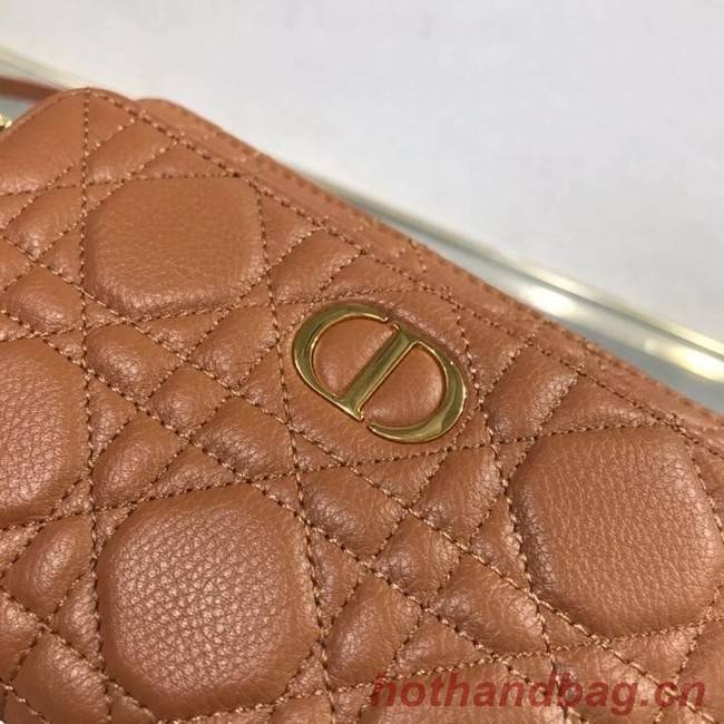 DIOR CARO DOUBLE POUCH Supple Cannage Calfskin S5037U brown