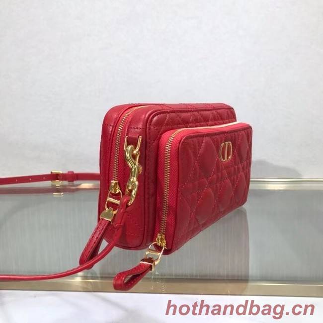 DIOR CARO DOUBLE POUCH Supple Cannage Calfskin S5037U red