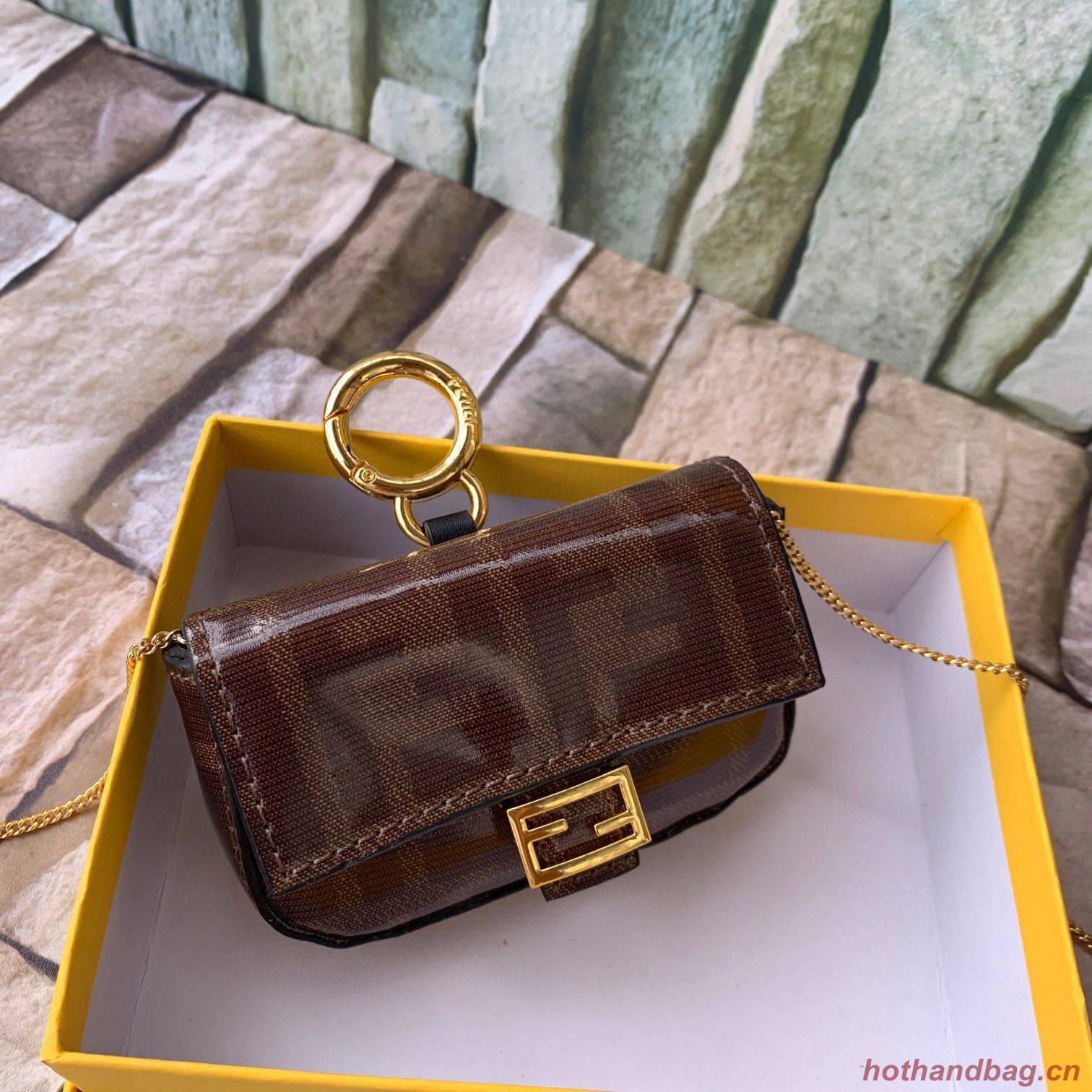 FENDI NANO BAGUETTE CHARM Nappa Original Leather Bag 7AR844 Brown