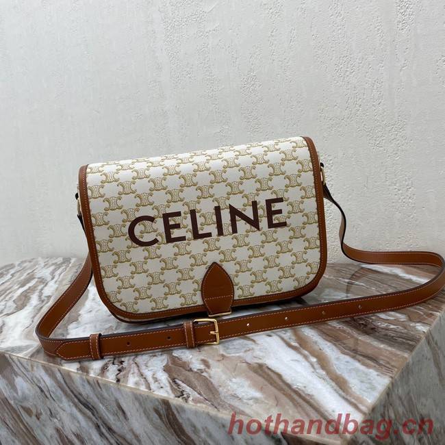 Celine TRIOMPHE SHOULDER BAG IN TRIOMPHE CANVAS AND CALFKSIN 193902 WHITE