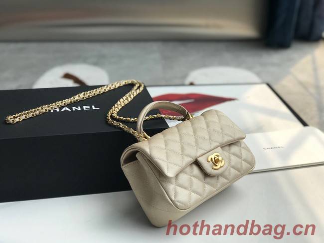CHANEL mini flap bag with top handle AS2431 Apricot