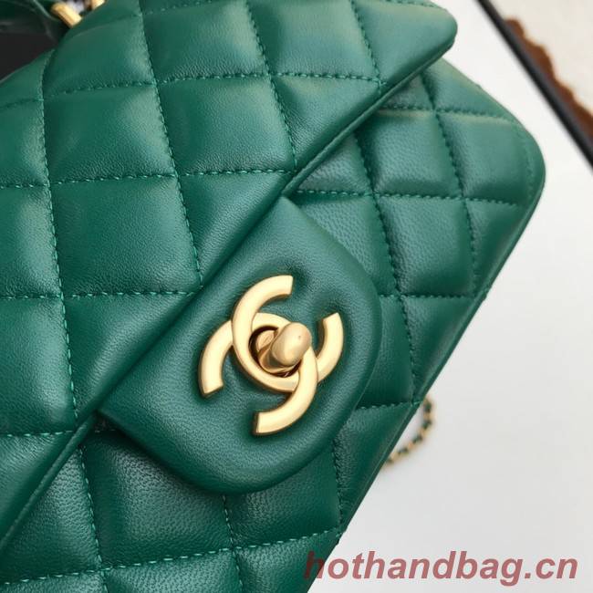 CHANEL mini flap bag with top handle AS2431 green