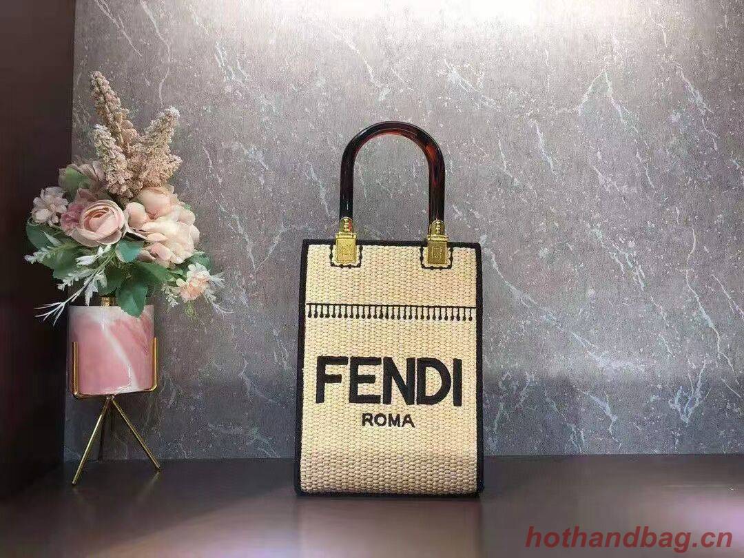 FENDI SUNSHINE SHOPPER Braided straw medium-bag F1620 apricot