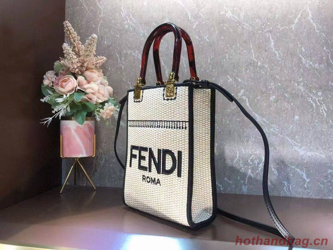 FENDI SUNSHINE SHOPPER Braided straw medium-bag F1620 beige