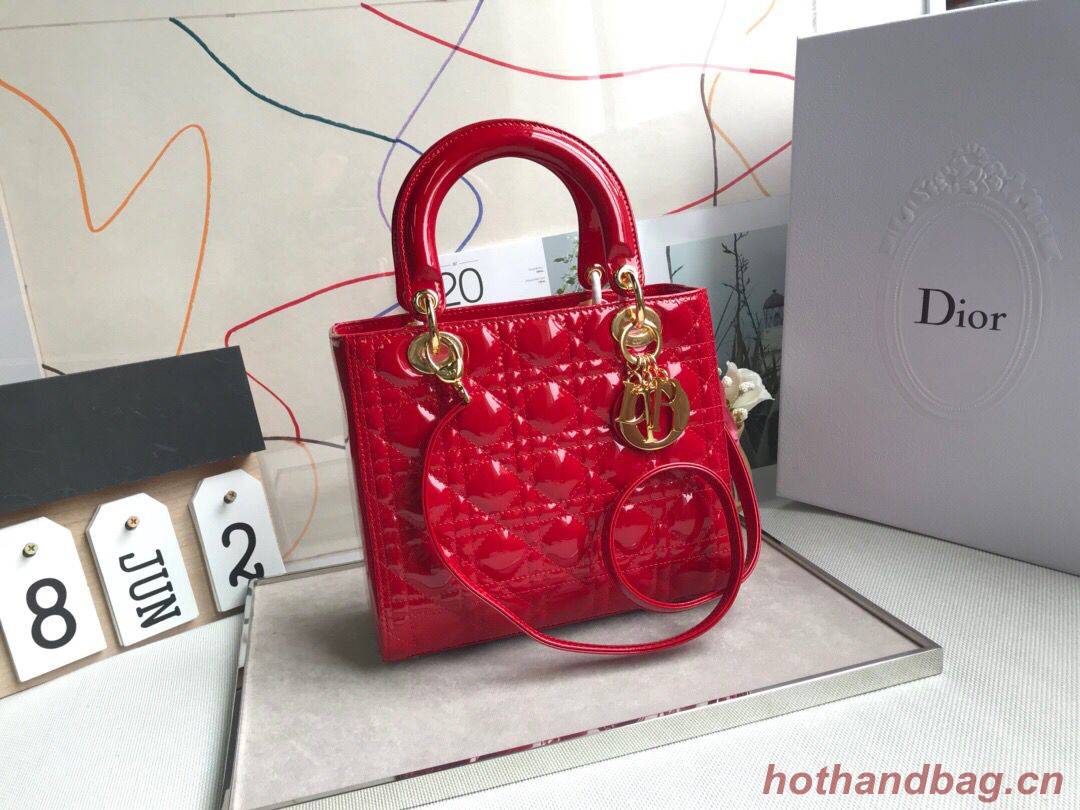 LADY DIOR MY ABCDIOR Patent Leather Bag Red M05389 Gold