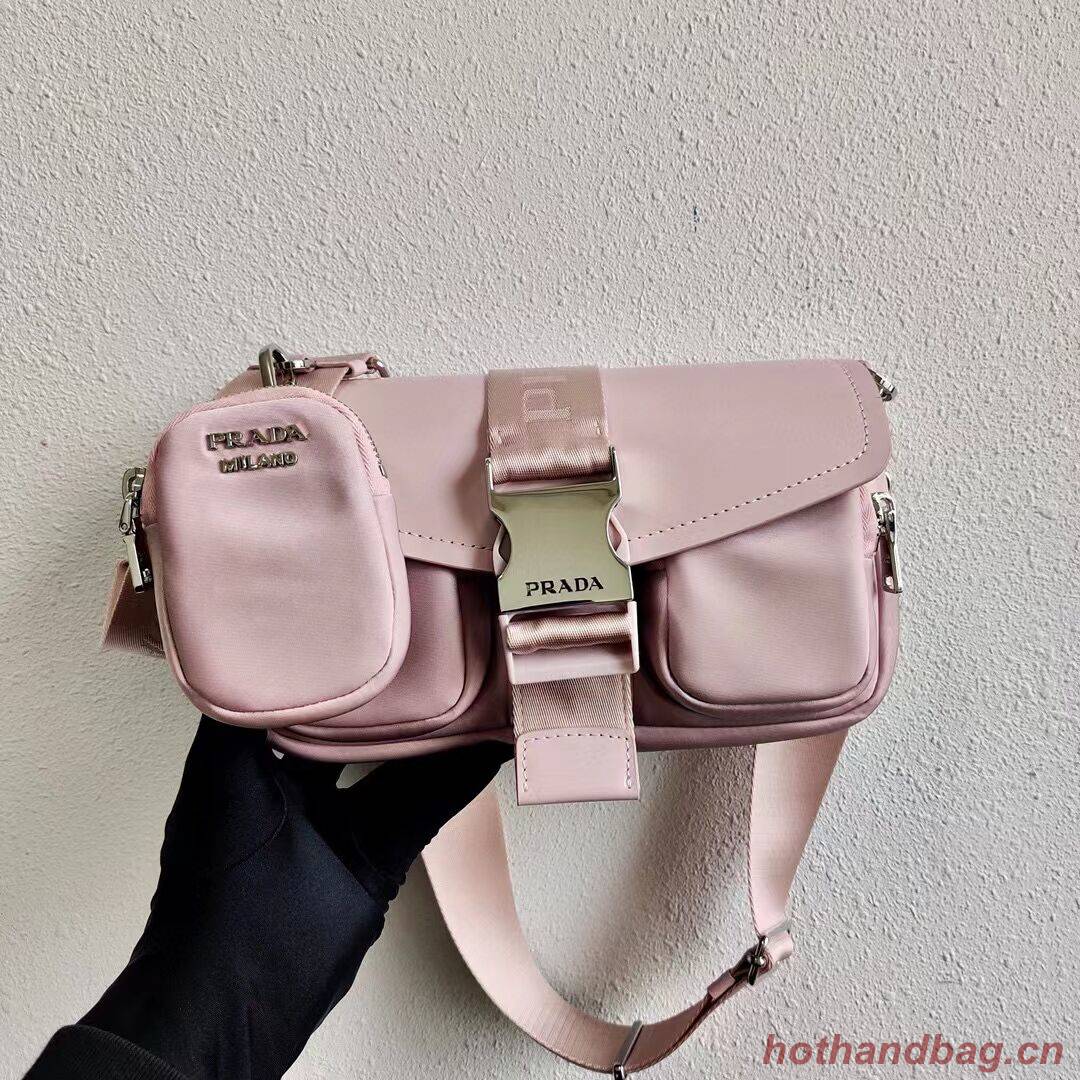 Prada Pocket nylon and brushed leather bag 1BD295 pink
