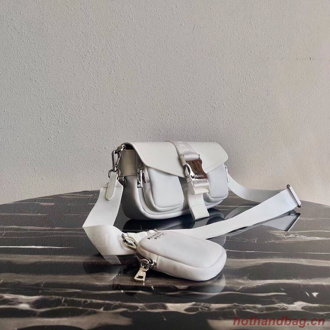 Prada Pocket nylon and brushed leather bag 1BD295 white Prada Pocket nylon and brushed leather bag 1BD295 white