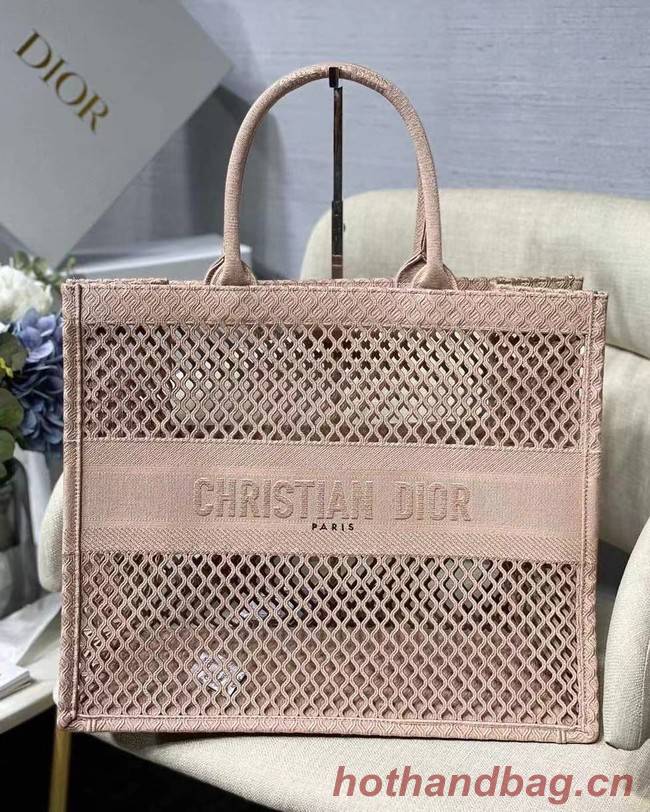 DIOR BOOK TOTE Black Mesh Embroidery M1286ZW  light pink