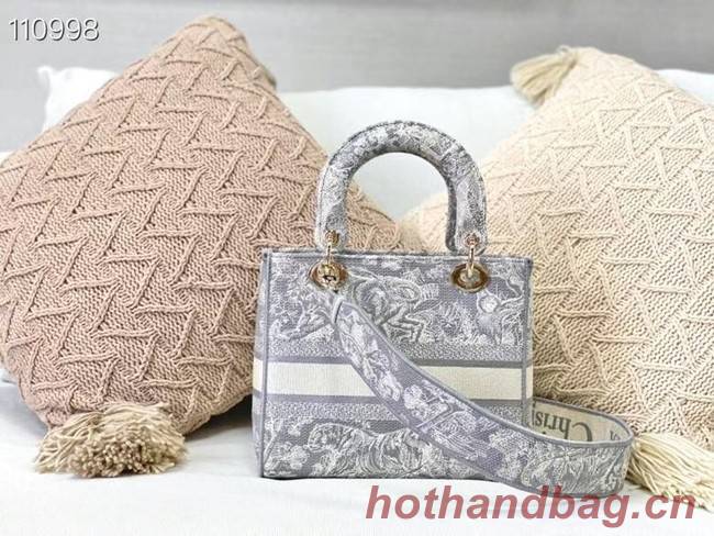 DIOR  MEDIUM LADY D-LITE BAG Gray Toile de Jouy Reverse Embroidery M0565OR
